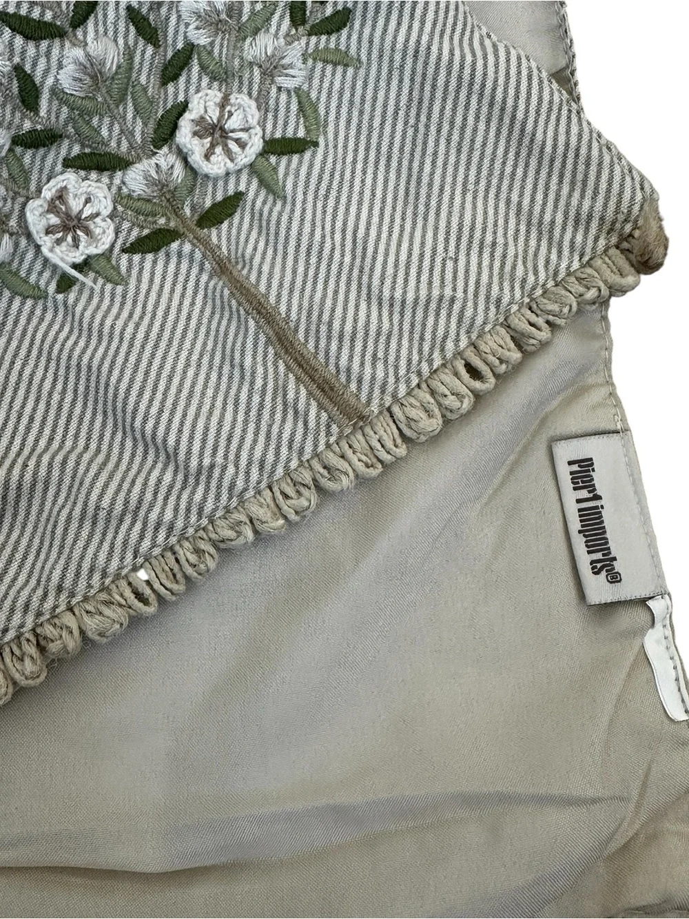Pier 1 Imports Beige Cream Embroidered Table Runner Farmhouse Cottage Neutral